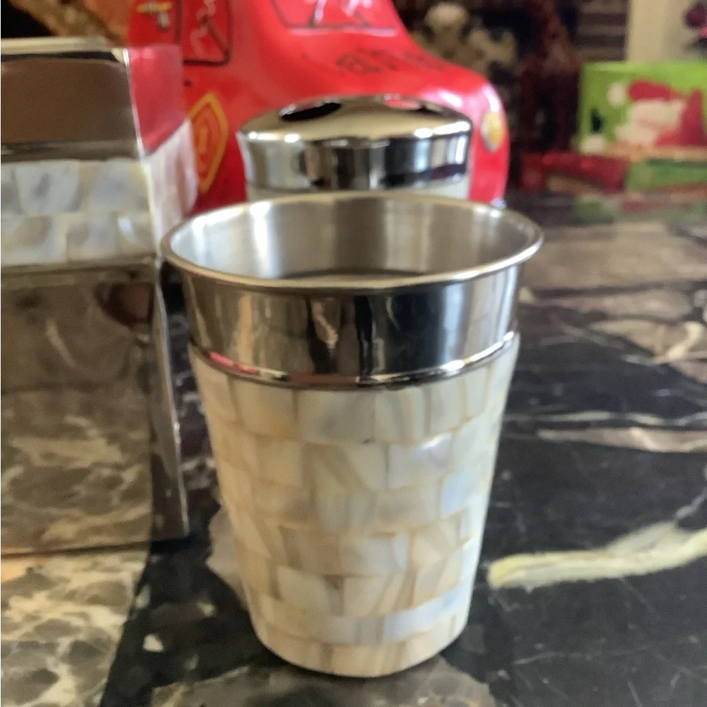 Bed bath & beyond 3 piece chrome pearl inlay bathroom accessory set